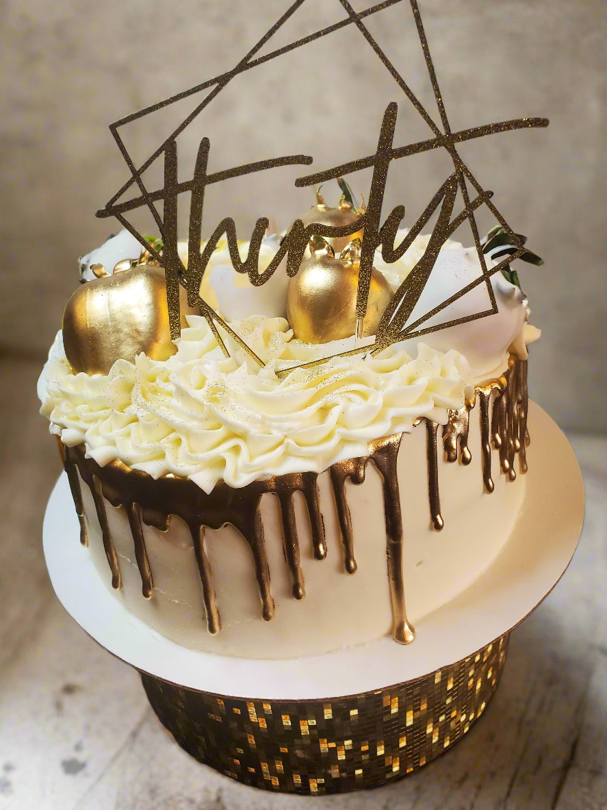 Number Topper Cake with Drip & Dipped Strawberries