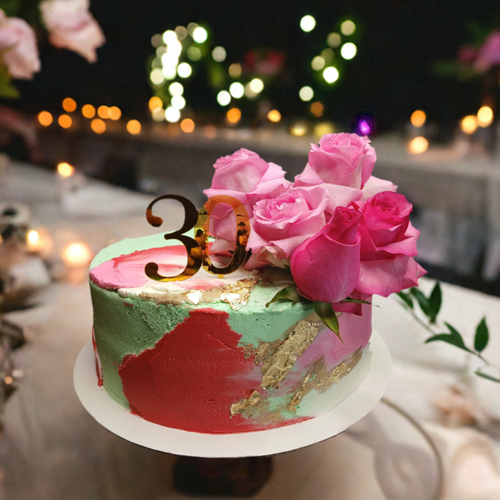 Custom Cake with Fresh Flowers