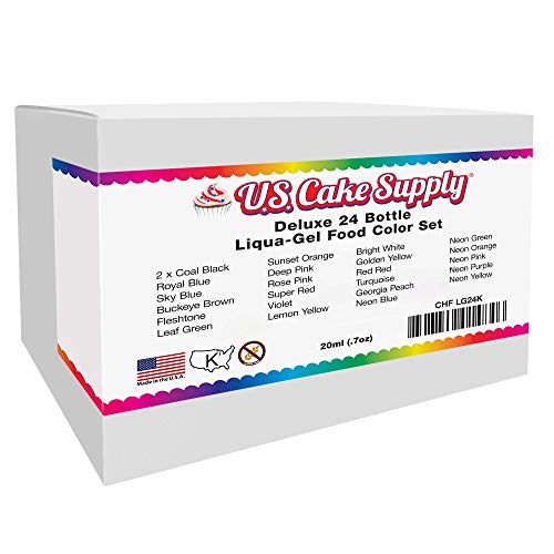 24 Color Cake Food Coloring Liqua-Gel Decorating Baking Primary & Secondary Colors Deluxe Set - U.S. Cake Supply 0.75 fl. oz. (20ml) Bottles - Made in the U.S.A.