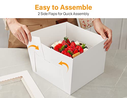 15pcs Cake Boxes, 10x10x8 Inches Tall Cake Box with Window, White Bakery Boxes, Large Baking Boxes, Square Cardboard Cake Box for Multi-Layer Cakes, Pie, Pastries, Cake Decorating Supplies