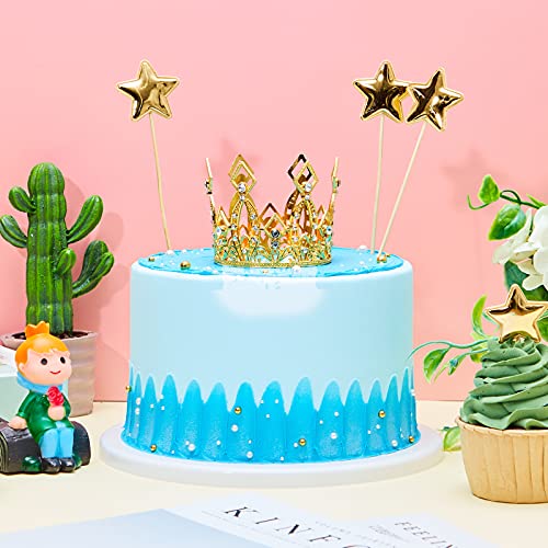 4 Pcs Crown Cake Topper Mini Tiara Birthday Crown Crystal Pearl Vintage Small Cake Crown Topper for Birthday Wedding Party Bouquet Flower Arrangements Baby Shower Decor (Gold, Classic Style)