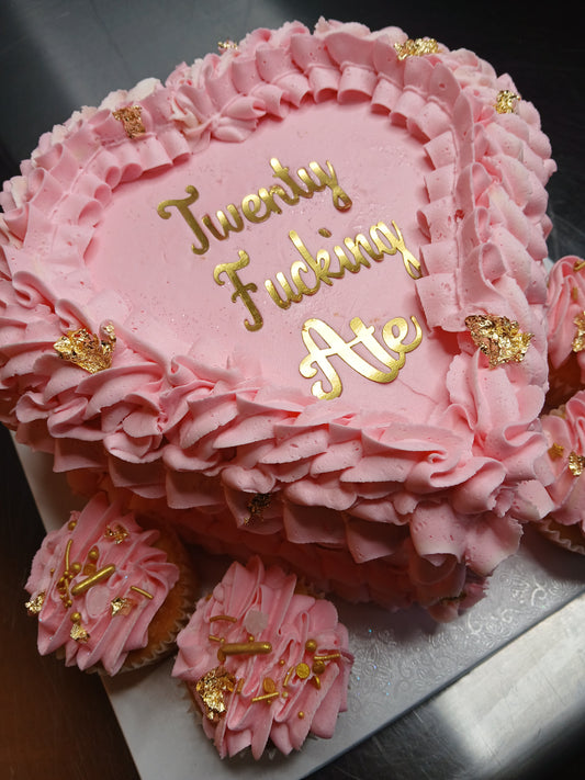 Heart Shaped Cake with Cupcakes