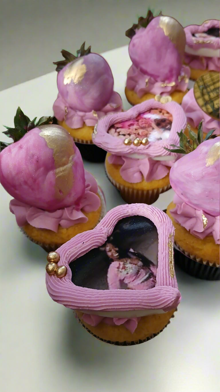Glam Cupcakes - 1 dz Cupcakes with photos and Dipped Berries