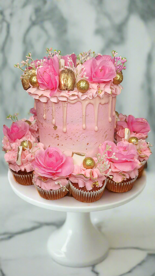 Barrel Cake with Matching Cupcakes