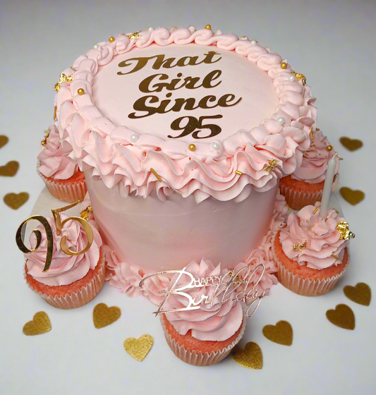 Heart Shaped Cake with Cupcakes