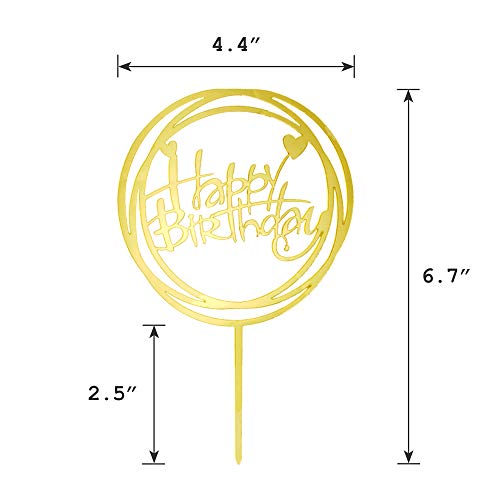 6 Pieces Happy Birthday Cake Toppers Gold Flower Acrylic Cake Toppers  Acrylic Cupcake Topper for Various Birthday Party Anniversary Cake Pastries