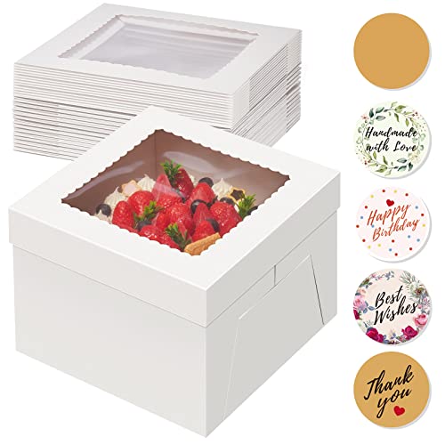 15pcs Cake Boxes, 10x10x8 Inches Tall Cake Box with Window, White Bakery Boxes, Large Baking Boxes, Square Cardboard Cake Box for Multi-Layer Cakes, Pie, Pastries, Cake Decorating Supplies