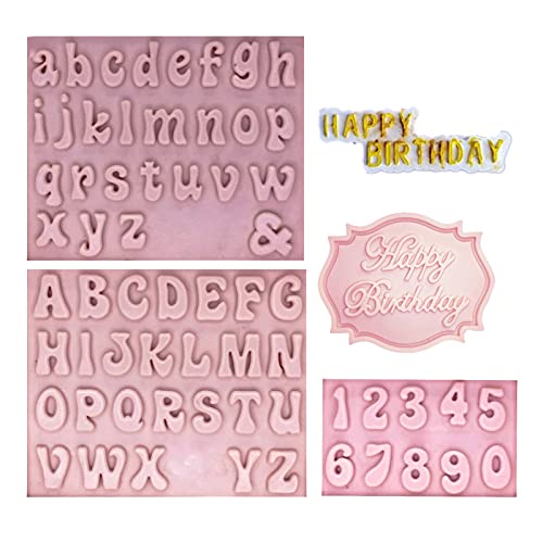 Letter Chocolate Molds, (5 Pack) Fondant Molds Letter Silicone Happy Birthday Molds for Cake Decoration Chocolate Covered Strawberries Cupcake Anniversary Party Baby Shower