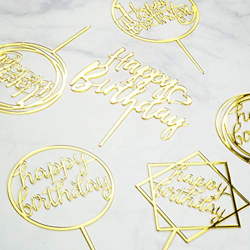 6-Pack Gold Birthday Cake Topper Set, Double-Sided Glitter, Acrylic Happy Birthday Cake Toppers/Cupcake Toppers, Birthday Decorations for Children or Adults.