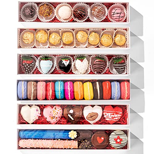 20Pack 12x2¼x2 Inches Clear Chocolate Covered Strawberries Boxes for 6, Macaron boxes for 12, Truffle Boxes Cocoa Bombs Cookies boxes