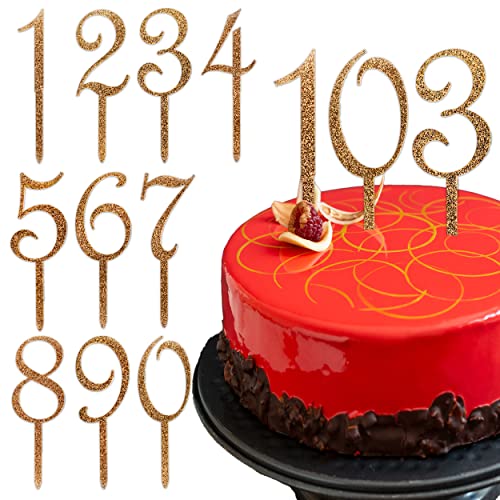 10 PCS Gold Acrylic Cake Topper Numbers - Large Number Cake Topper, Birthday Cake Decorations for All Ages - Happy Birthday Cake Toppers for Men and Women, Cake Toppers from 1st Birthday to 100+