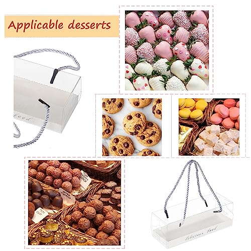 10 pack Clear Chocolate Covered Strawberries Boxes with Silver Ropes，Portable Macaron boxes for gift，7.2×2.5×2.5In Cookie Boxes for Macaroons Candy Cookies Chocolate